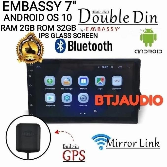 HEAD UNIT TAPE MOBIL DOUBLE DIN ANDROID EMBASSY UKURAN LAYAR 7 INCH