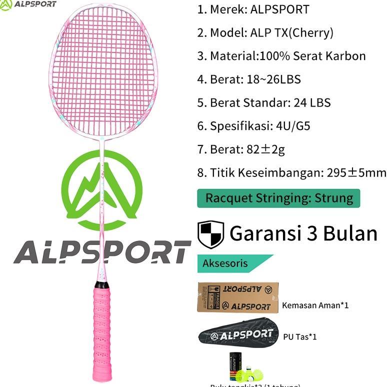 Hot Alpsport New Tx Cherry Badminton Racket 100% Serat Karbon Penuh Desain Asli Model Dewi Desain As