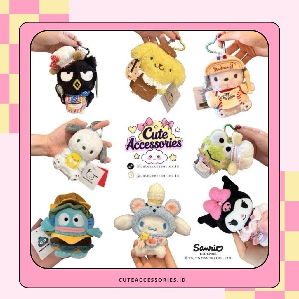 SANRIO Plush Keychain/ bag charm pompompurin hangyodon cinnamoroll pochacco badztmaru custom