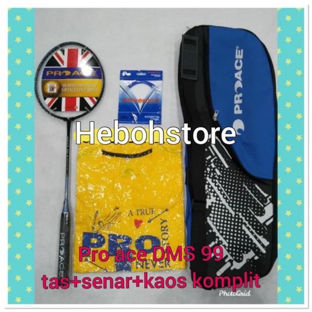 Raket Badminton PRO ACE DMS 99/proace D.M.S 99 komplit tas+Kaos+senar ORIGINAL
