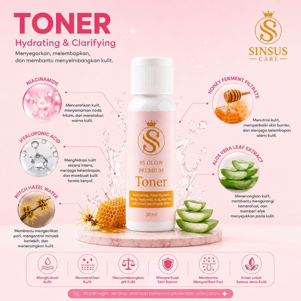 Sinsus SS Glow Premium Toner BPOM - Niacinamide & Hyaluronic Acid