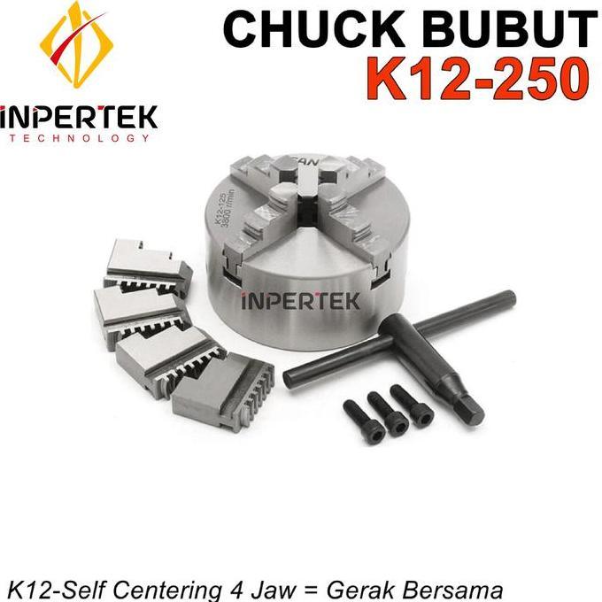PHIMO Chuck Bubut 10" 4 Jaw K12-250 Claw 10 Inch Cekam Kaki 4 Self Centering