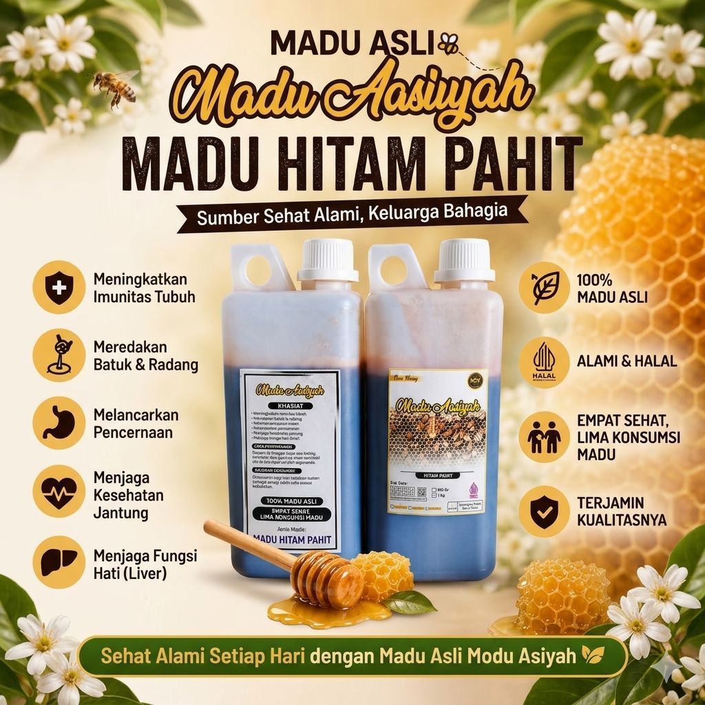Madu AASIYAH ,Hitam Pahit Herbal 100% Alami