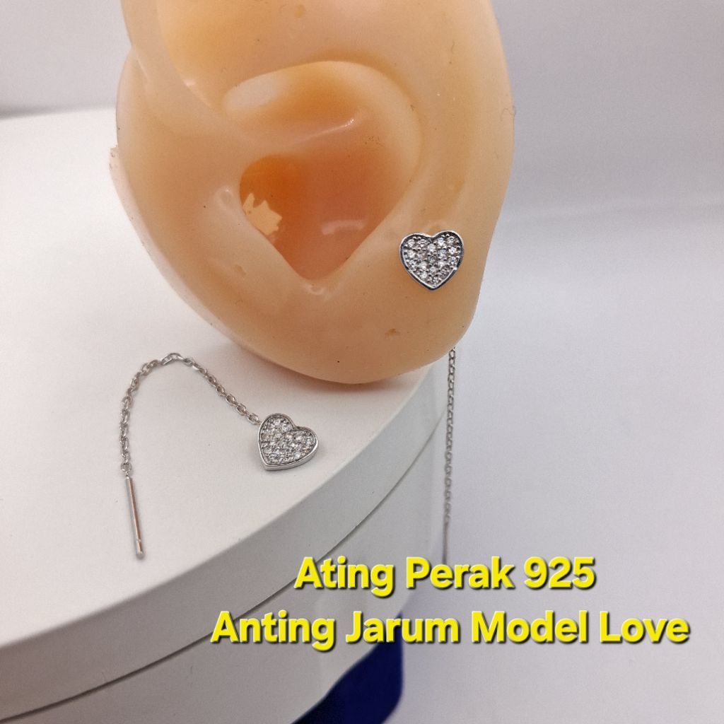 Anting jarum love perak silver 925 anting/giwang jarum