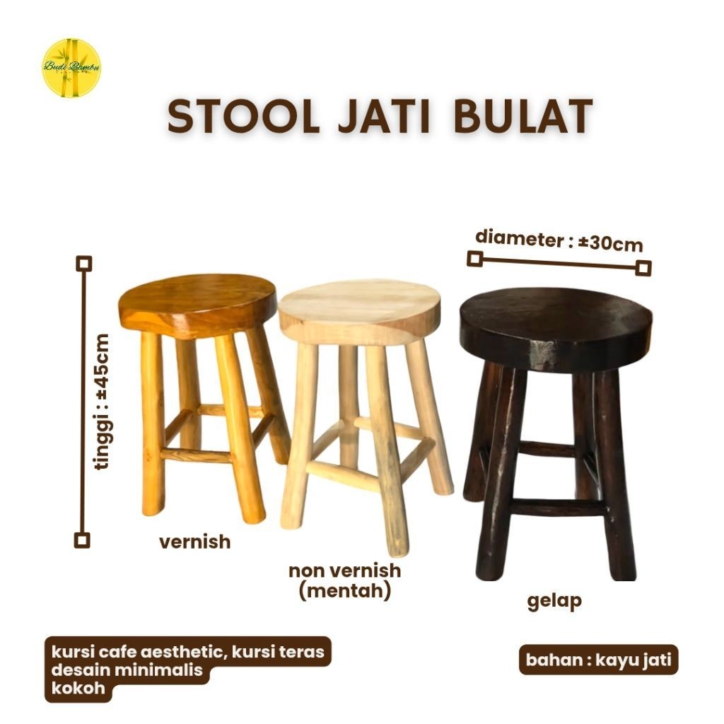 Bangku Kayu Jati / Stool Jati Bulat / Kursi Cafe Jati
