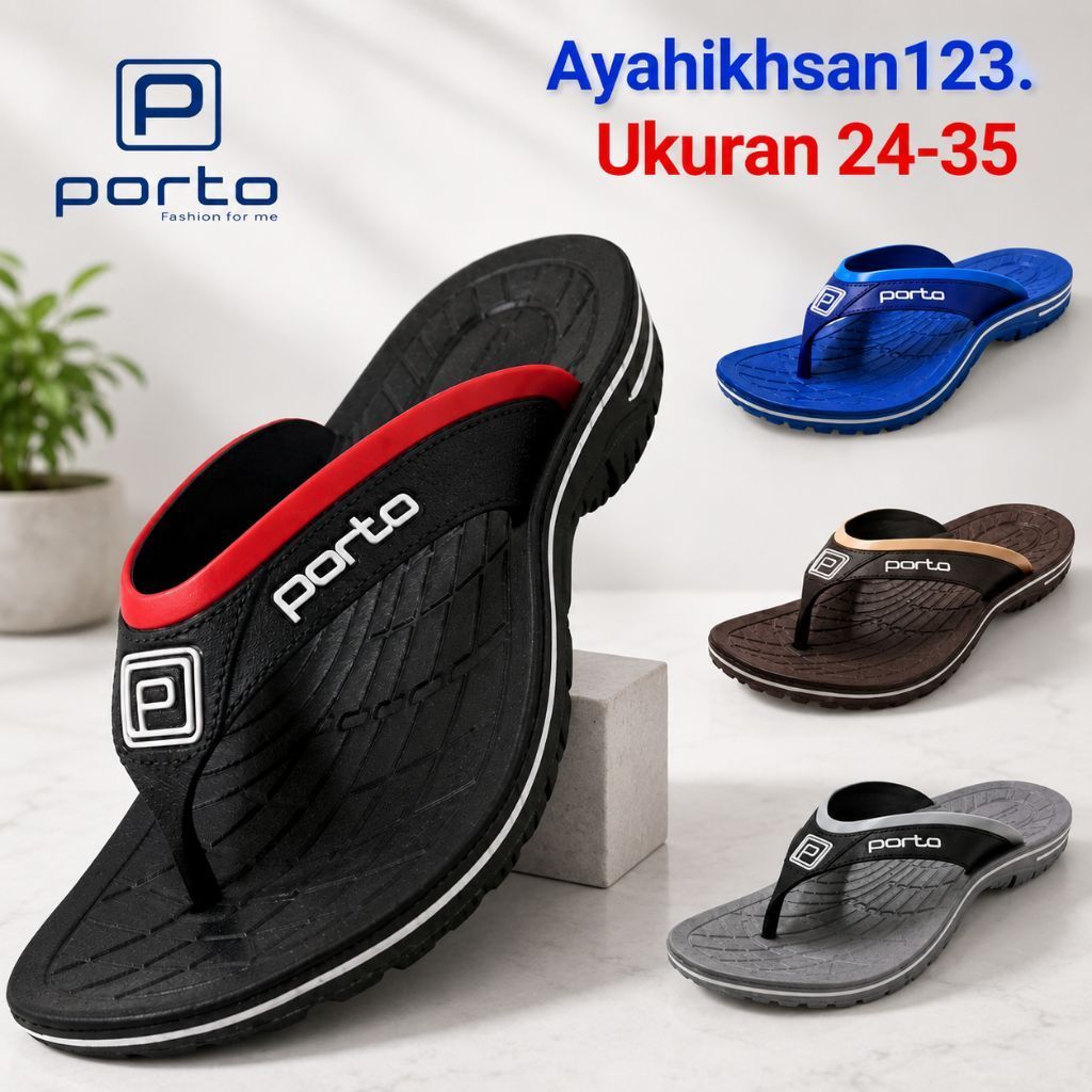 PORTO 1016B sandal jepit karet anak laki-laki ukuran 24-35