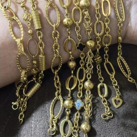 Gelang titanium asli berlapis emas kait S