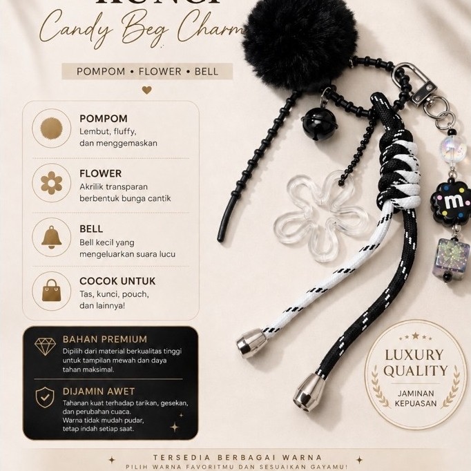 Gantungan Tas Premium Puffie Bag Charm Aesthetic Lucu | Candy Bag Charm Luxury