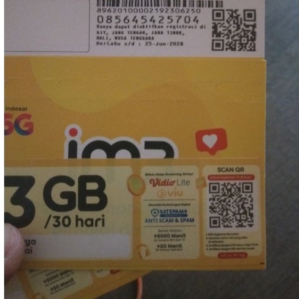 Perdana Indosat 3gb Regis dulu