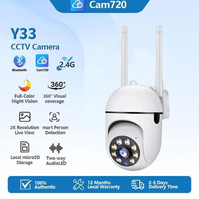 Y33 Cam720 Kamera CCTV WIFI Outdoor 8Mp HD 1080P 2 Antenna With 10 IR 10 Led Adaptor Kamera Ponsel, 