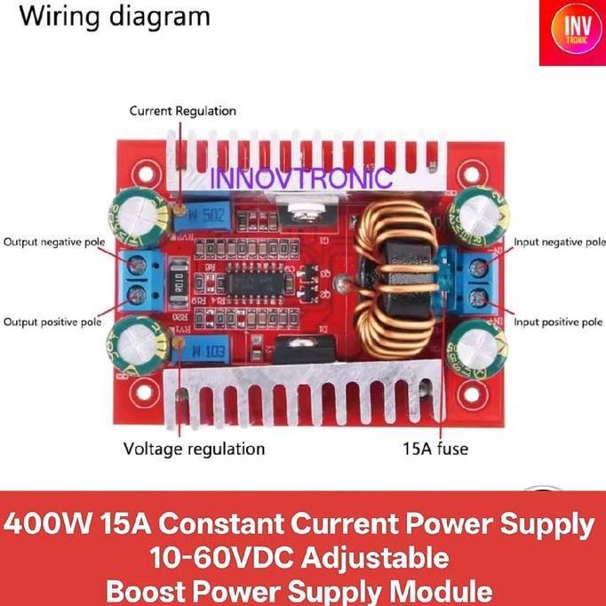Promo PWM Red PCB 400W 15A 10-60VDC Step Up Constant Current Power Supply Adjustable Boost Power Sup