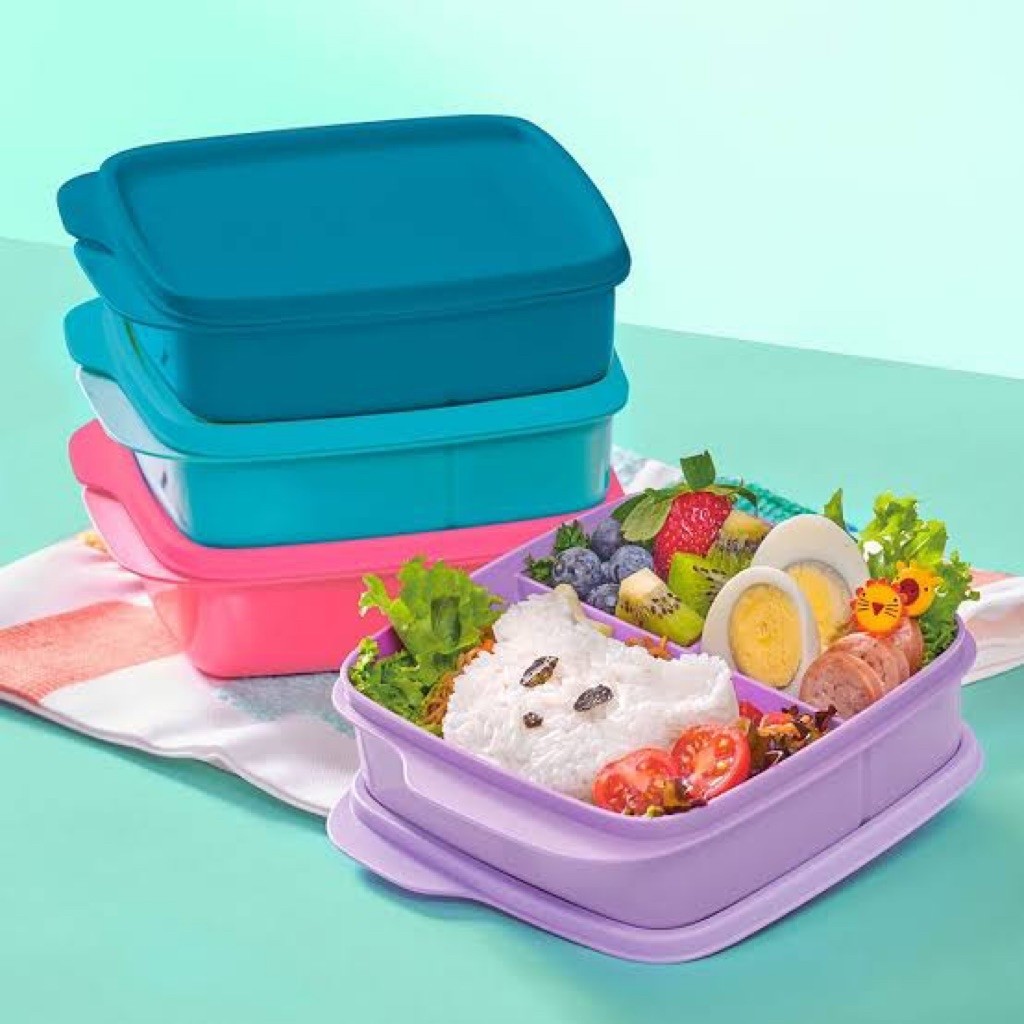 Tupperware Lolly Tup 4pcs Tempat Makan Bersekat Plastik 550ml 3 Sekat 4 Warna