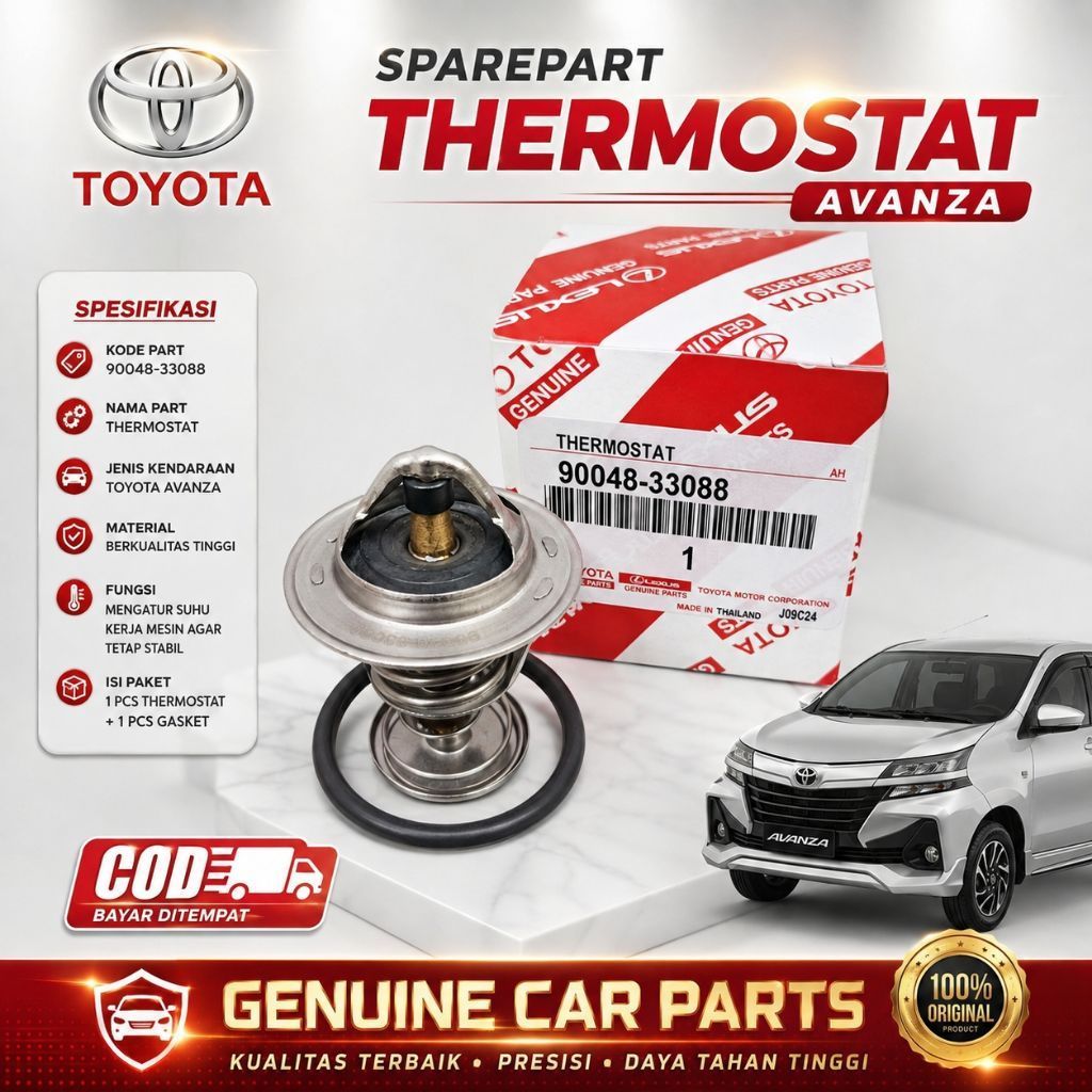 THERMOSTAT TOYOTA AVANZA ORIGINAL GENUINE PART 90048-33088 + GASKET SPAREPART THERMOSTAT MESIN AVANZ