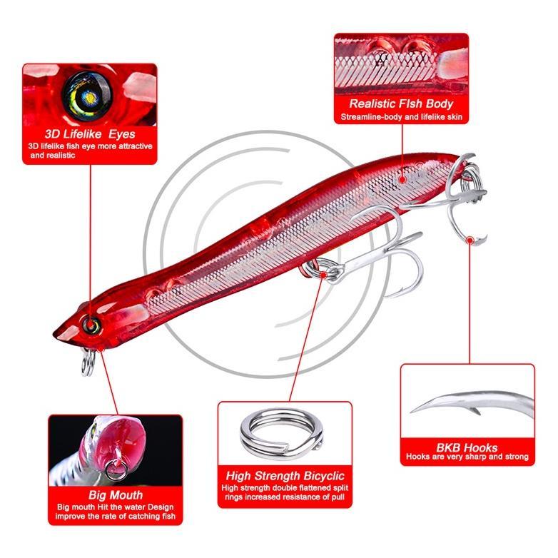 PROBEROS Umpan Pancing Lure Popper 6g/8.3cm Hook BKB 8# umpan top water LP136 (TERBAIK) (TERBARU) (T