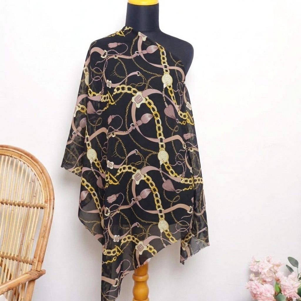 Kain Satin Baby Silk Premium Motif Rantai Antik Elegant Bikin Styel Kekinian