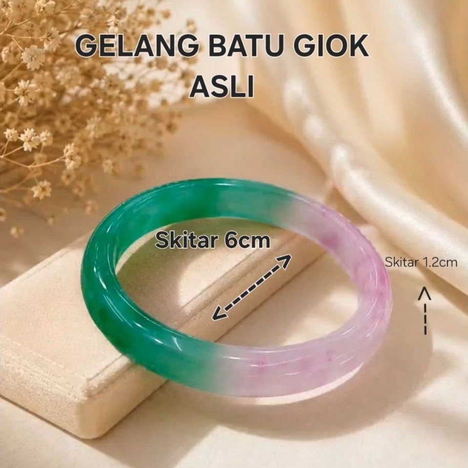 Gelang Giok Hijau Asli China - ( Grade A ) Batu Giok Natural Green Quartz Import Gelang Giok Kaku