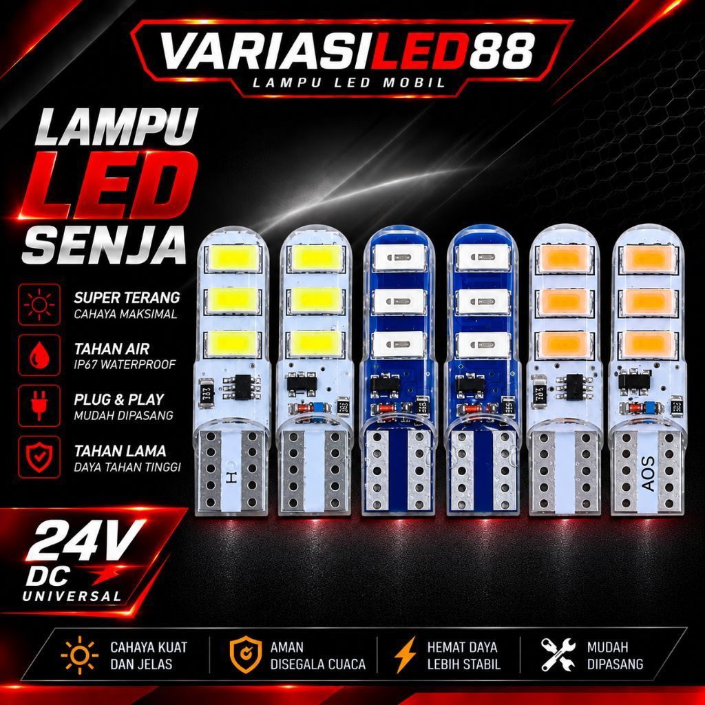 Lampu Senja T10 6 Led 24Volt Truk/Bus Nyala Kedip Kedip