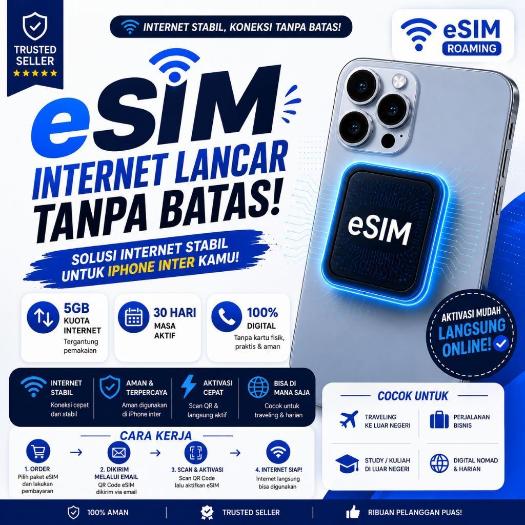 eSim Roaming 5GB 30hari untuk iphone inter/android yang imeinya keblokir