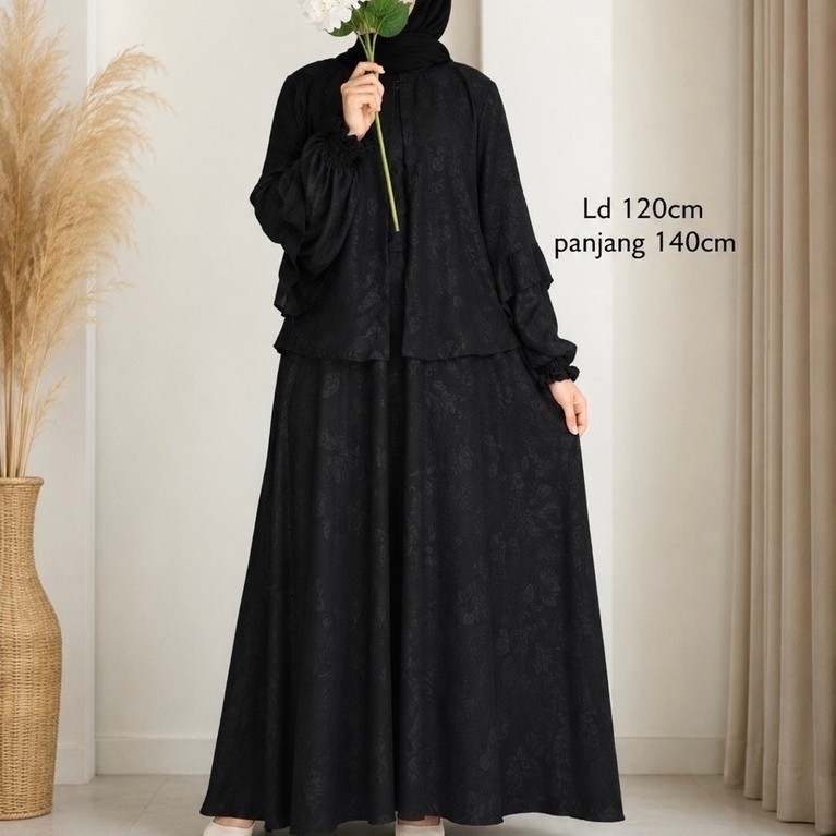 Gamis Hitam embos Panjang 140cm LD 120cm