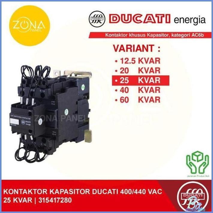 CONTACTOR FOR CAPASITOR KONTAKTOR KAPASITOR DUCATI 25KVAR 25 KVAR 400/440VAC 315417280 TERBARU