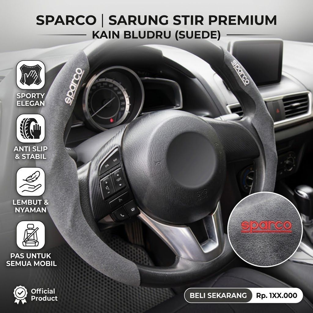 Sparco Cover Steering Wheel Bludru Sarung Stir Mobil Kain Bludru