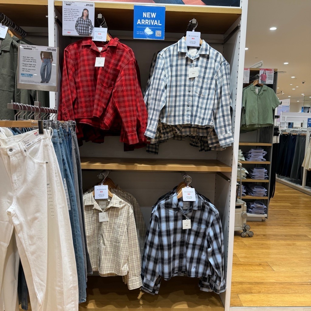 kemeja flannel boxy lengan panjang UNIQLO X JW Anderson