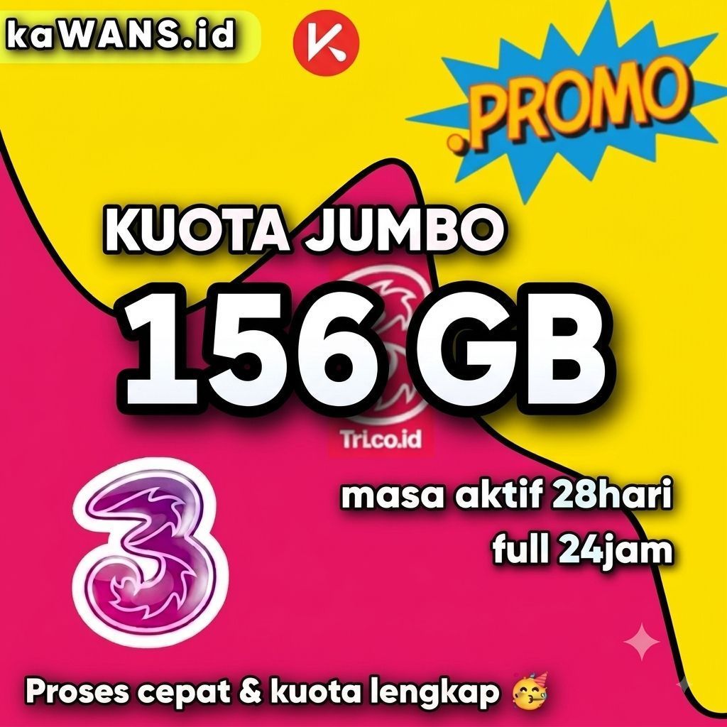 Paket Data Internet Tri 156gb - 100GB Full Kuota Utama 24 Jam
