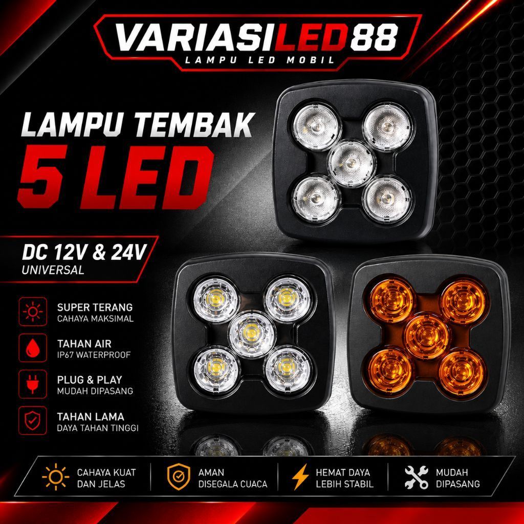 Lampu tembak spot work lamp 5 Led 50watt 12volt/36volt