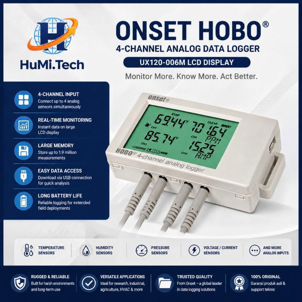 Onset HOBO 4-Channel Analog Data Logger, UX120-006M LCD Display