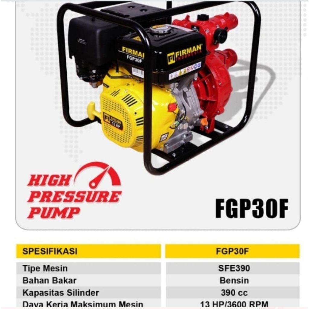 Mesin Pompa Alkon FIRMAN FGP 30 F Pemadam kebakaran 3inch 13HP Tekanan Besar