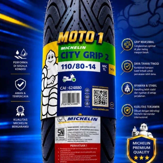 Ban Motor Aerox 155  - Michelin 140/70 - 14 , 110/80 -14  City Grip 2 Tubeless