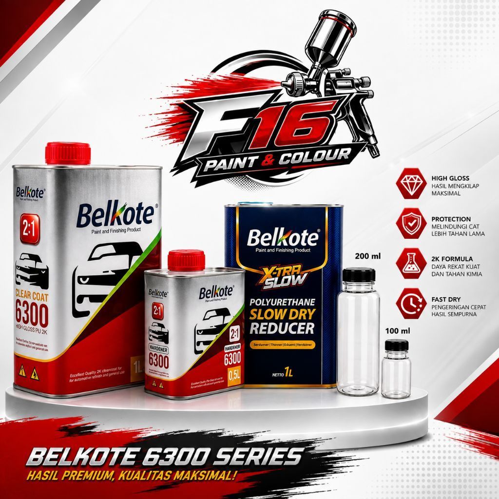 PAKET LENGKAP BELCOTE PU CLEAR COAT 2K 6300 + THINNER BELCOTE PU SLOW DRY REDUCER X-TRA SLOW KEMASAN