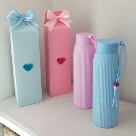 Hampers Gelas/Botol Kaca warna pastel include tas packing estetik