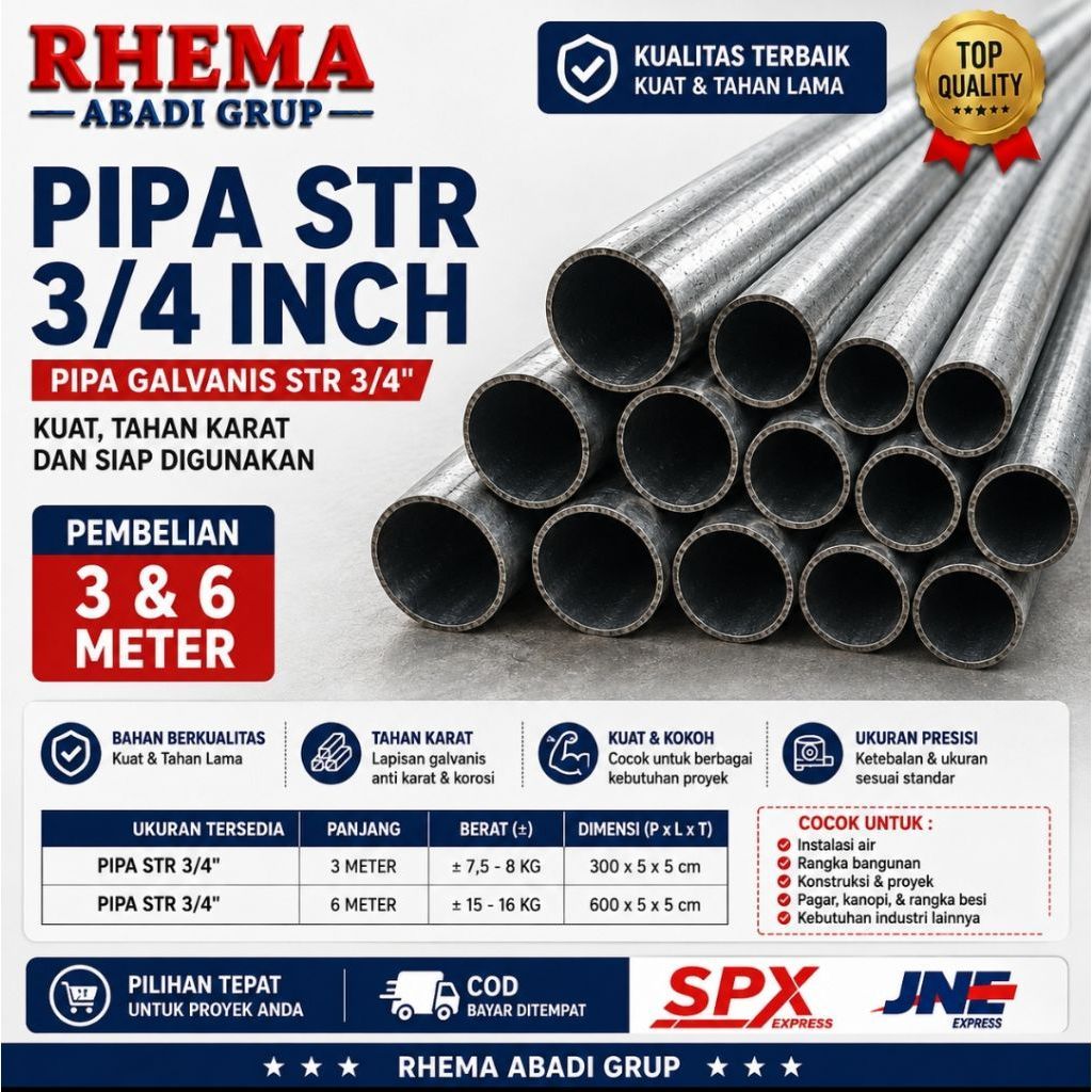 Pipa STR 3/4 Inch – Pipa Besi Galvanis 3 & 6 Meter