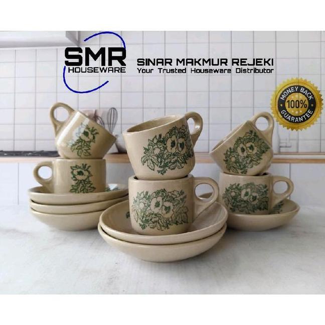 Cangkir Kopi Keramik Motif Bunga 6 Pcs Saucer Gelas Keramik Jadul Unik