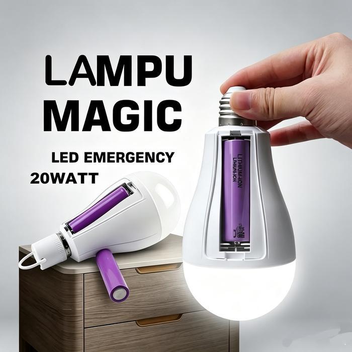Emergency Led 20W 2 Baterai /Lampu Magic /Bohlam Emergency/Lampu Padam/Terang/Bonus Fitting