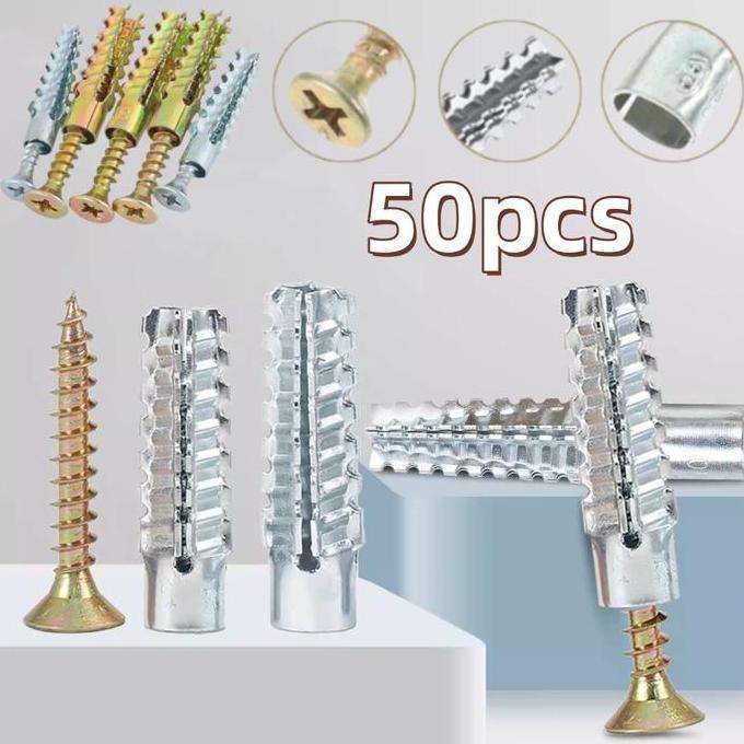 CORNUE 50pcs Sekrup Ekspansi Angkur Baut Tembok Sekrup Wall Anchor Tembok Sekrup Dinding Tembok Angk