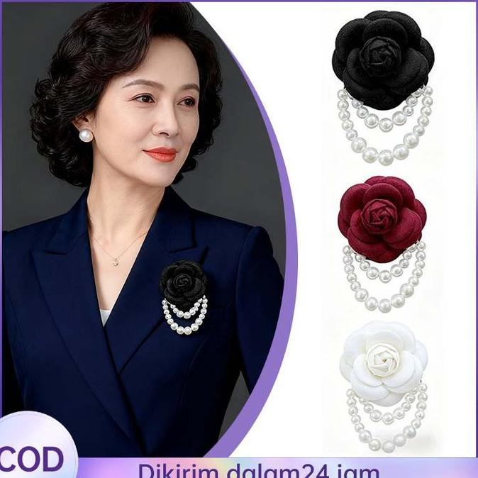 DJEESE Bross Mutiara Brooch Bunga Vintage Gaya Chanel Bros Mutiara Cantik Brooch Dan Gelang Dua-Dala