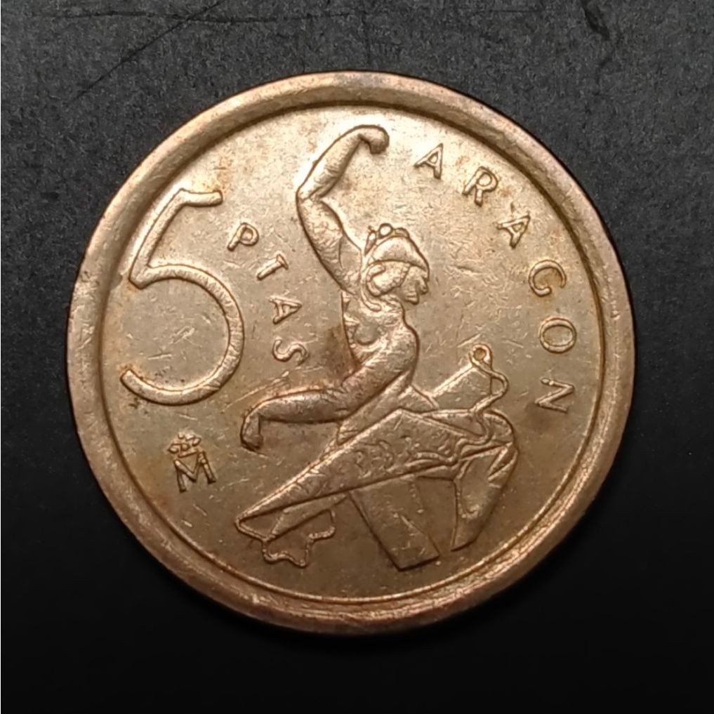 Koin Kuno Spanyol 5 Pesetas tahun 1994 Aragon