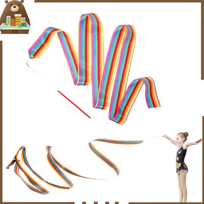 FKINAPE 4m Twirling Ribbon Colorful Ballet Ribbon Alat Tari Tamborin Gereja Props Senam Ballet Pita 