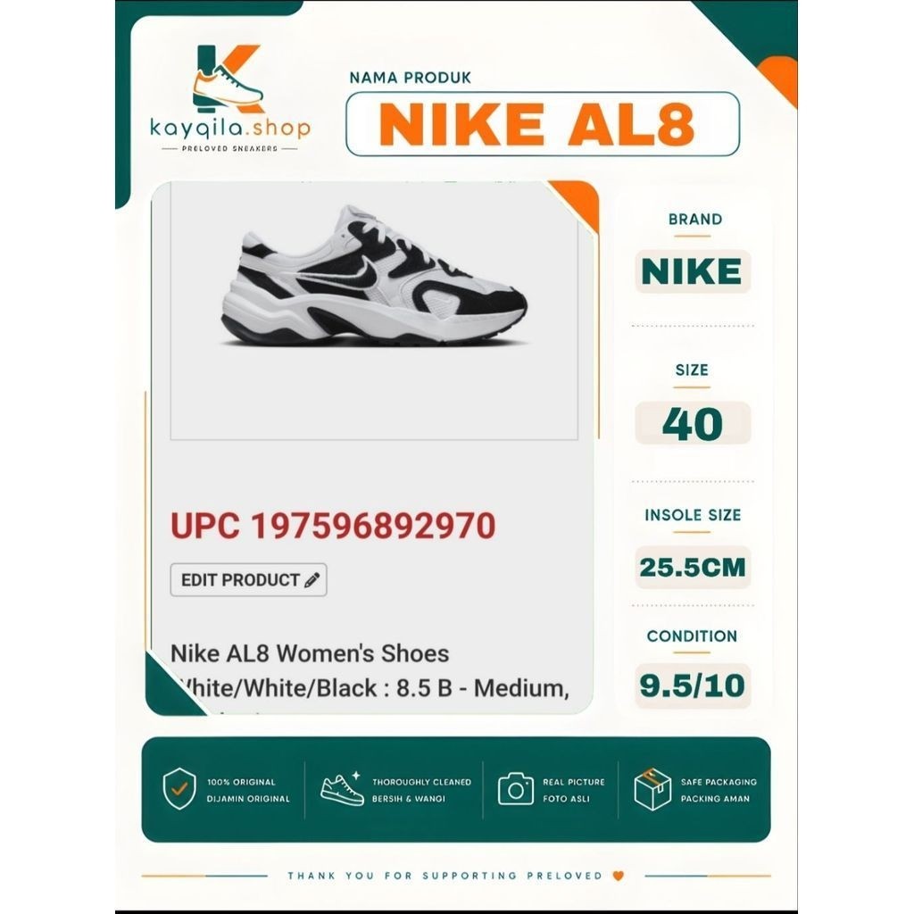Sepatu Preloved Second Original Nike AL8 Size 40