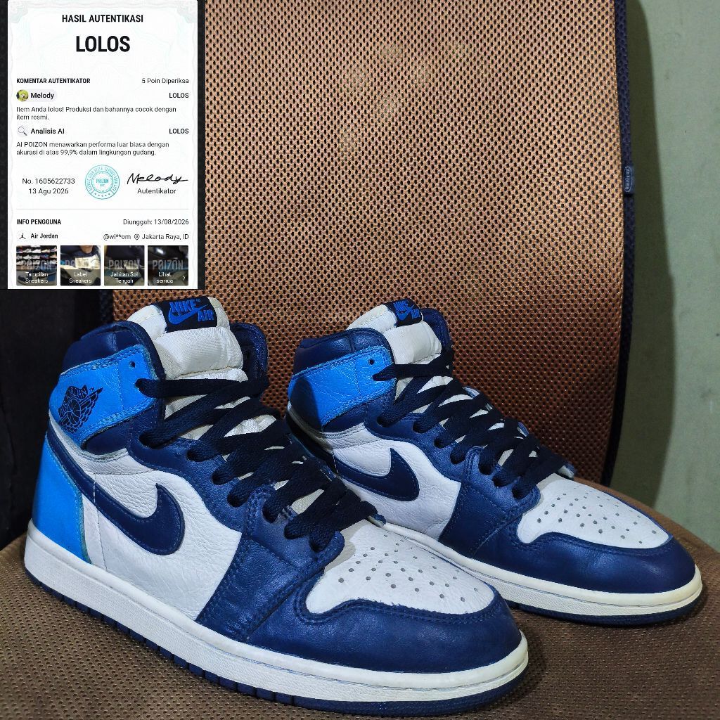 preloved Sepatu Second Jordan 1 High Obsidian Blue Size 42