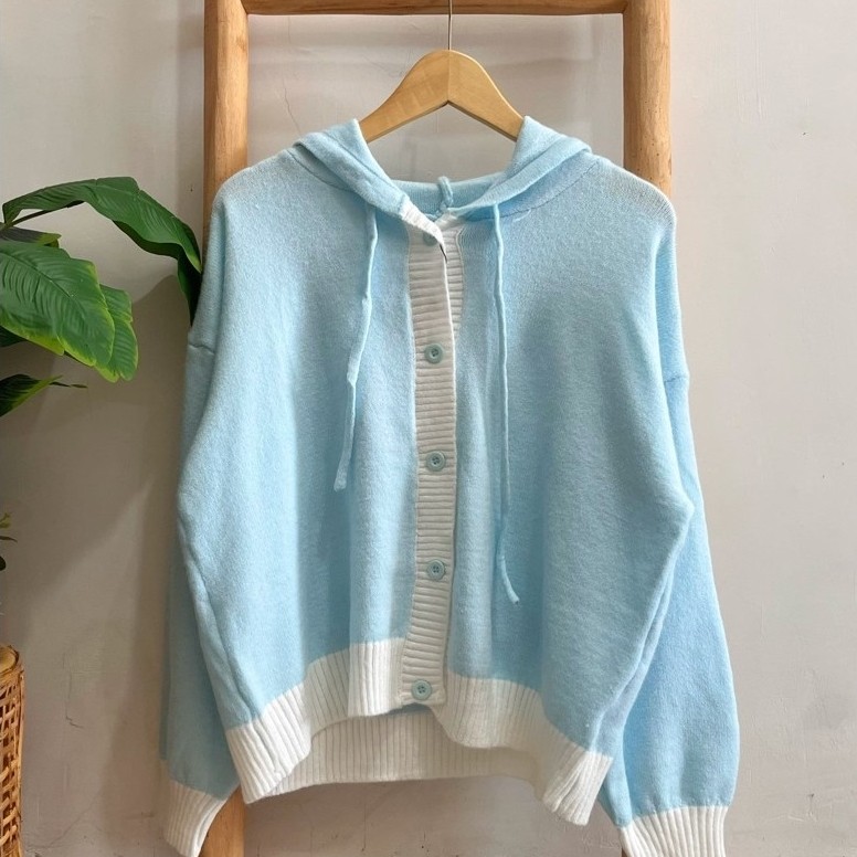 CARDY KNIT BIRU KUPLUK 4897 CARDIGAN RAJUT TOPI BKK IMPORT BABY BLUE