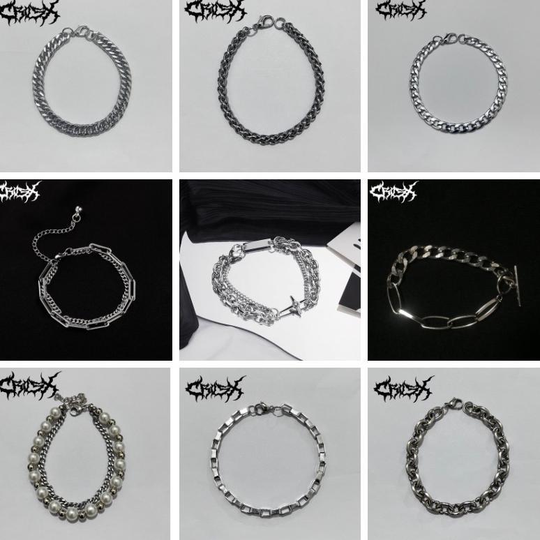 super deal double layer chain bracelet / star cross salib bintang smile gelang rantai silver / chain