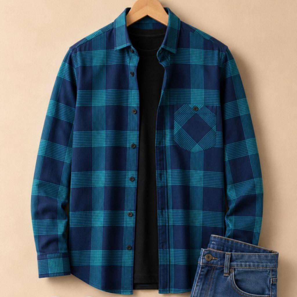F2D Kemeja Flanel Soft Blue Premium Best Seller / flanel/hem pria/ flanel pria/ kemeja flanel/ eight