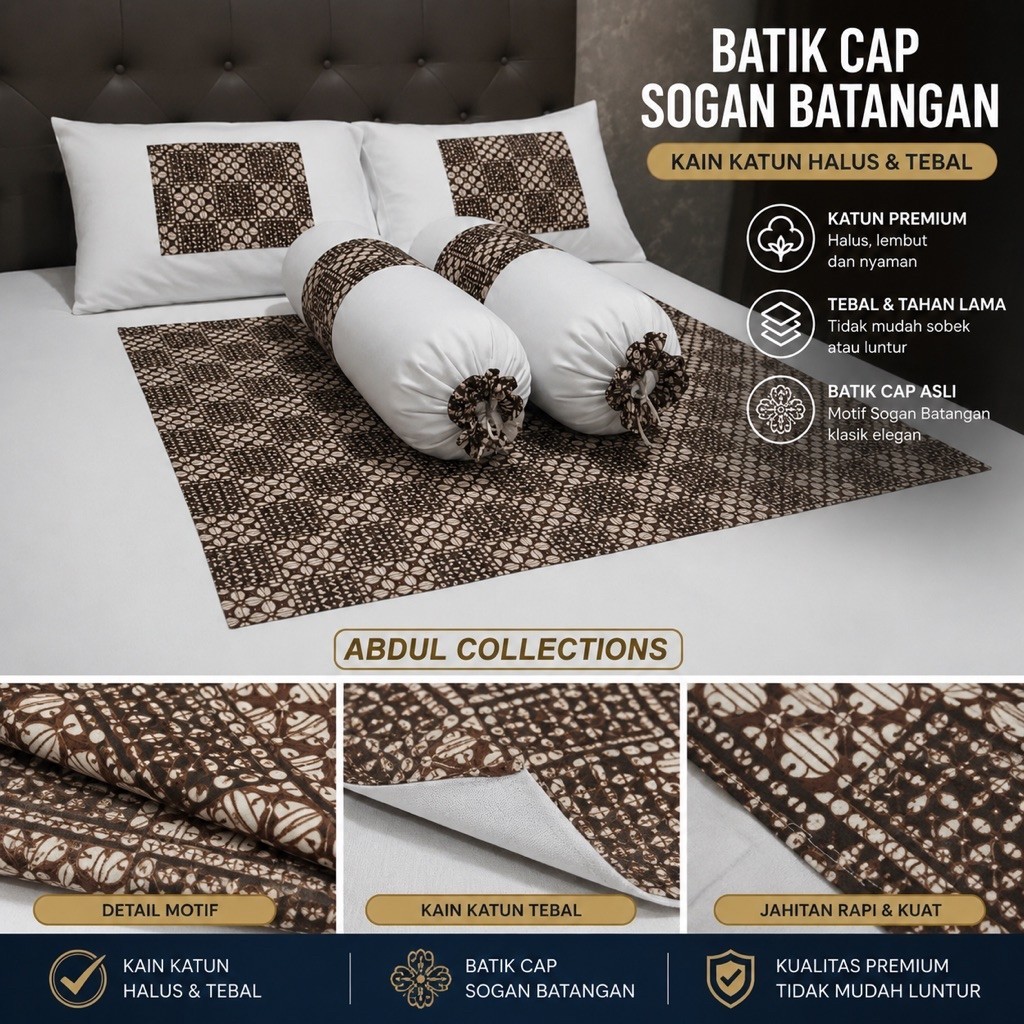 Sprei Batik Abdul Collections Sprei Batik CAP SOGAN Motif Batangan Sprei Katun Adem Bahan Tebal