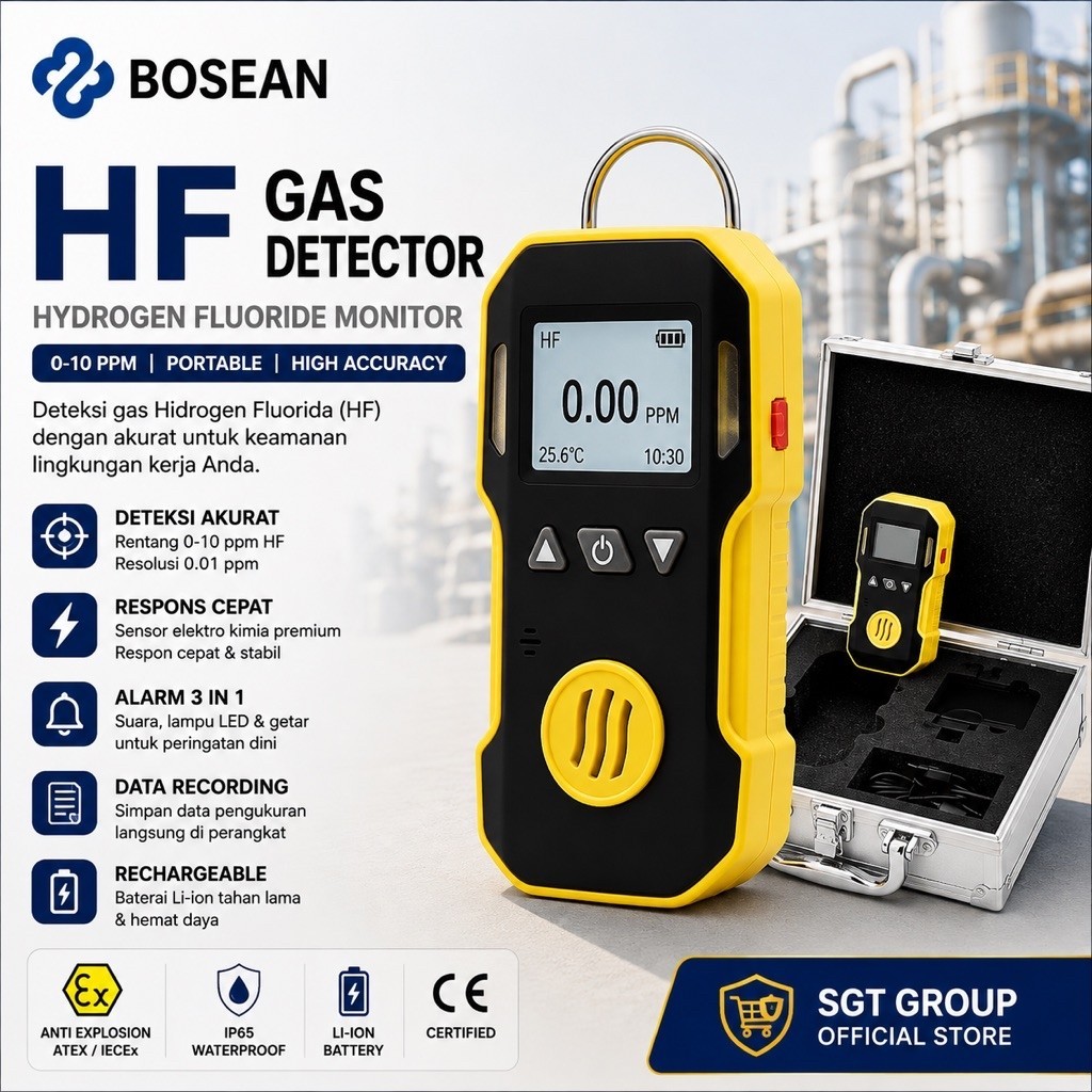 Hydrogen Fluoride HF Gas Detector Hidrogen Florida Bosean BH90A Asam Fluorine BH-90A Fluor Detektor 