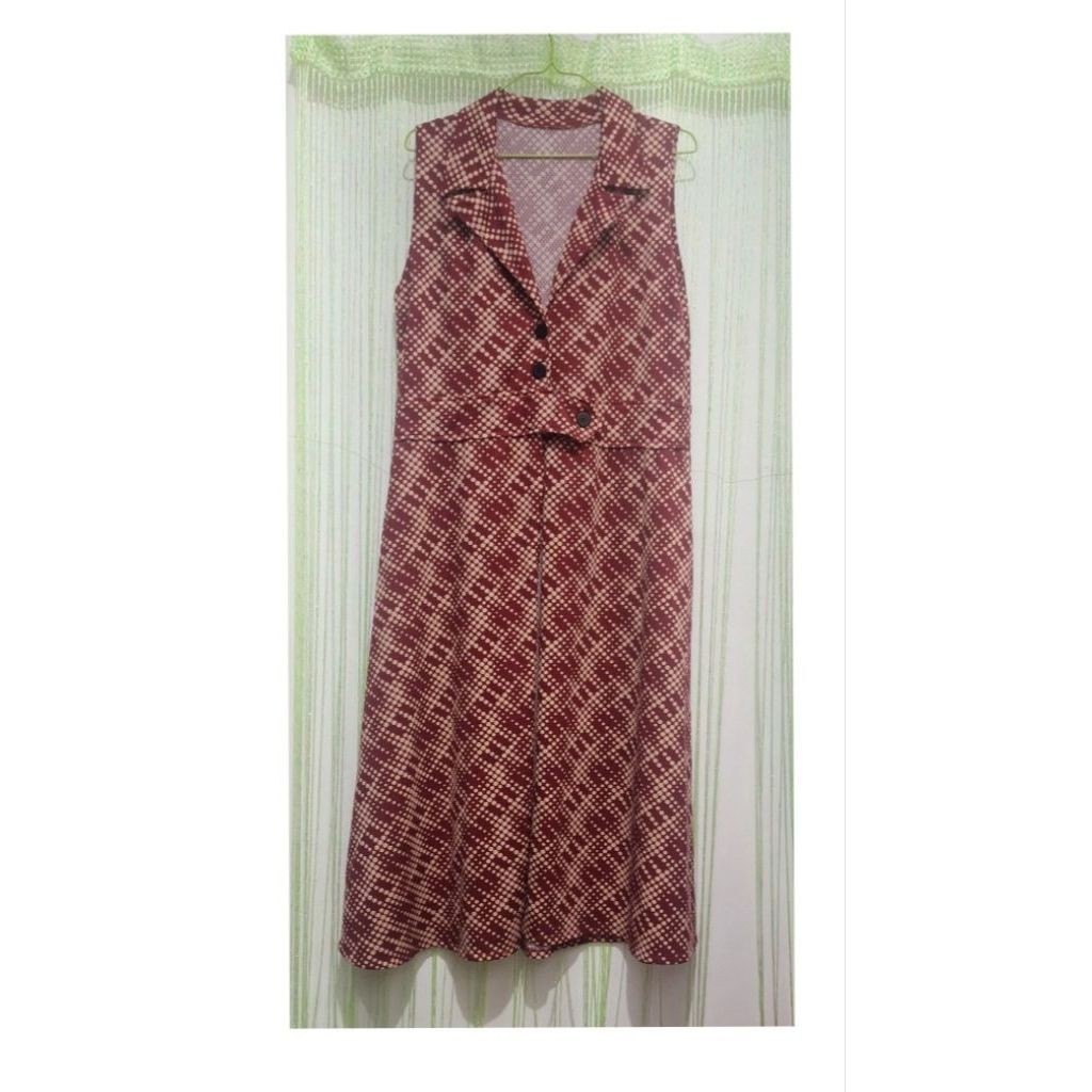 long outer merah maroon polkadot, outer long gamis