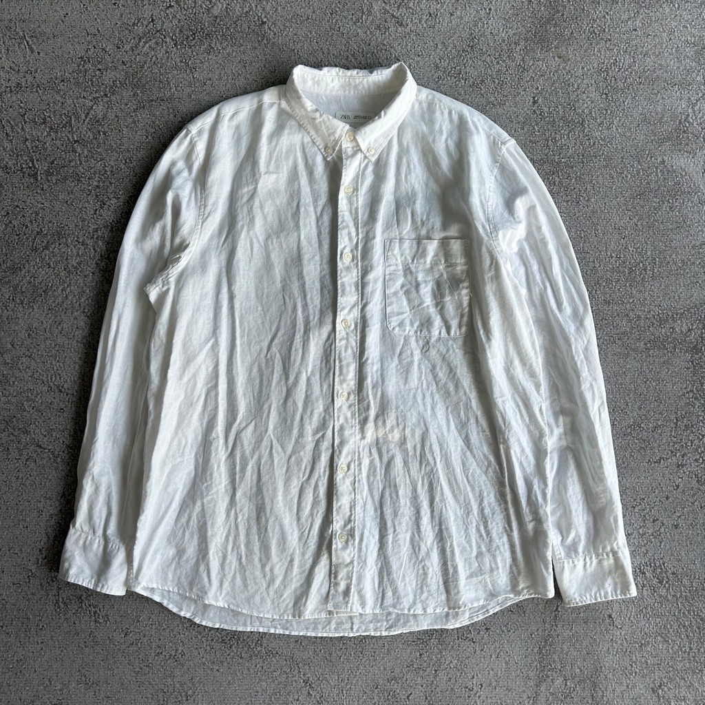 ZARA MAN LINEN KEMEJA PRIA PUTIH BERSIH SPERTI BARU