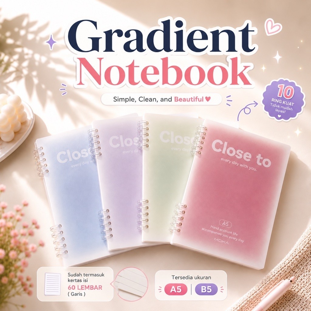 Binder Notebook Aesthetic A5 Gradient Pastel Color Design